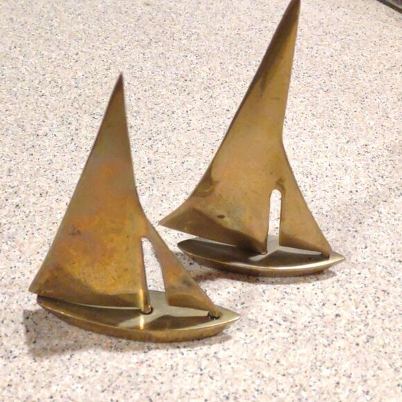 👍 Vintage Brass Sail Boats C2 - Picture 1 of 8